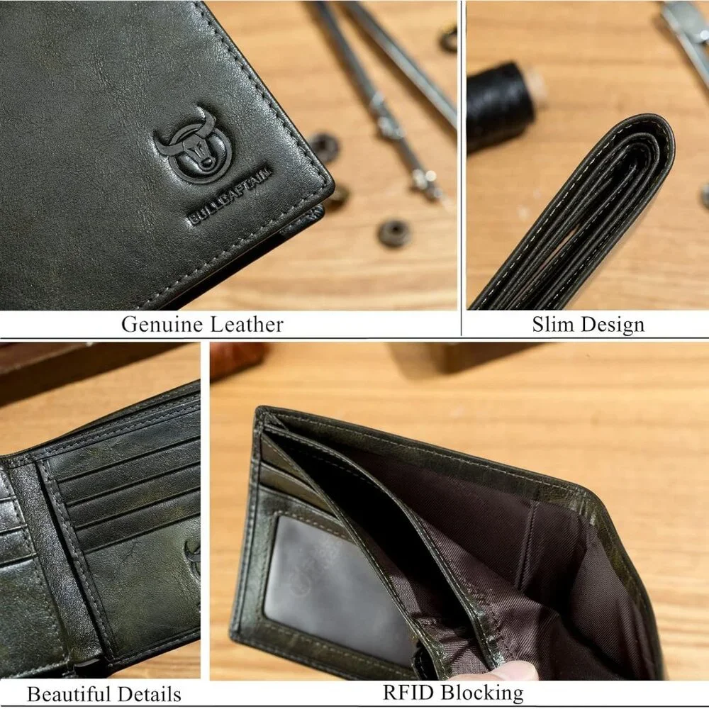 Wallets for Men Slim Bifold Genuine Leather Front Pocket Wallet Forest Green
